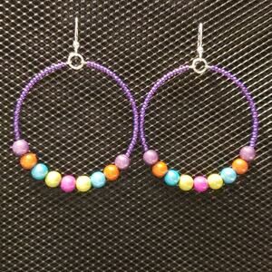 Rainbow beaded hoop earrings